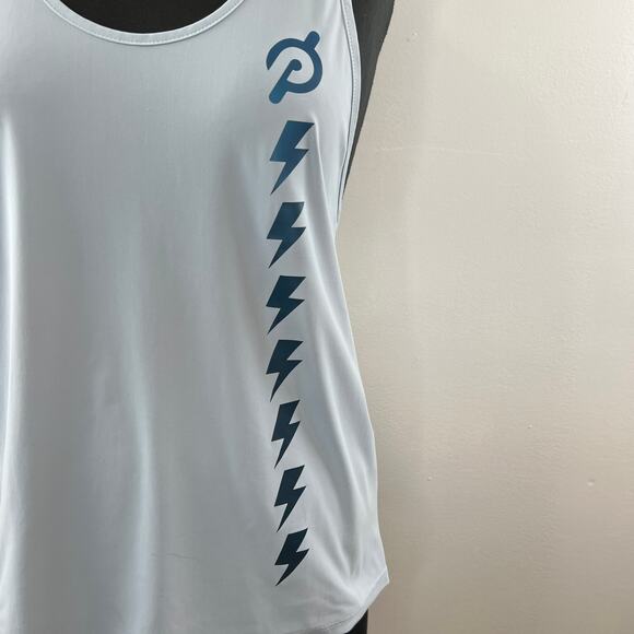 PELOTON Light Blue Scoop Neck Twist Racerback Tank Microfiber Top Lightning M - Picture 3 of 8